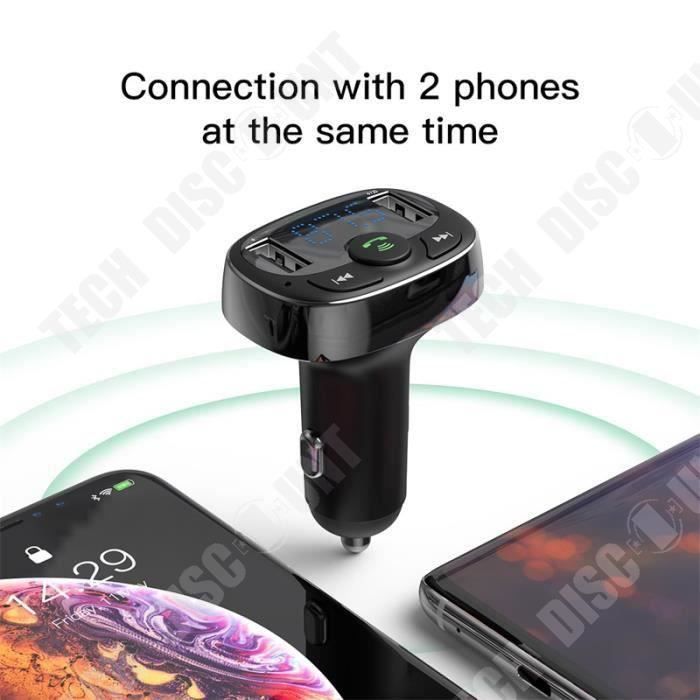 Lecteur MP3 sans fil multifonction T50 pour voiture, adaptateur émetteur FM Bluetooth pour voiture, adapté à toutes les voitures