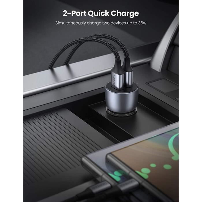 Chargeur Allume-Cigare 2 Ports USB et USB-C 36W - UGREEN : Rechargez  rapidement vos appareils en voiture !