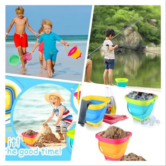 Lot De 2 Seaux De Plage Pliable Silicone - Seau Camping Avec Poignée, Idéal Pour Plage, Nettoyage Voiture, Camping Et Jeux D'Enfants
