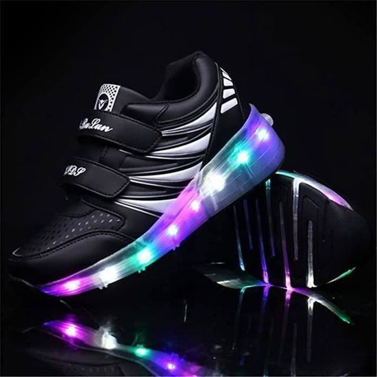 Chaussures à Roulettes Rétractables Pour Enfants - 2 Roues LED Clignotantes - Cuir - Baskets Skate Deux En Un (Taille 29-40) - 1