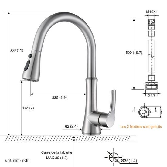 wowow robinet cuisine douchette extensible mitigeur evier cuisine avec 2 mode de jet et bouton d arret robinet d evier acier brosse cdiscount bricolage