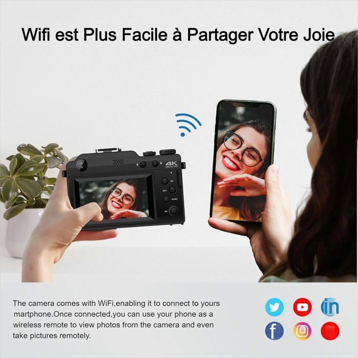 4K 64MP Appareil Photo Numérique Avec WiFi, Appareil 4K 64MP Appareil Photo Numérique Avec WiFi, Appareil