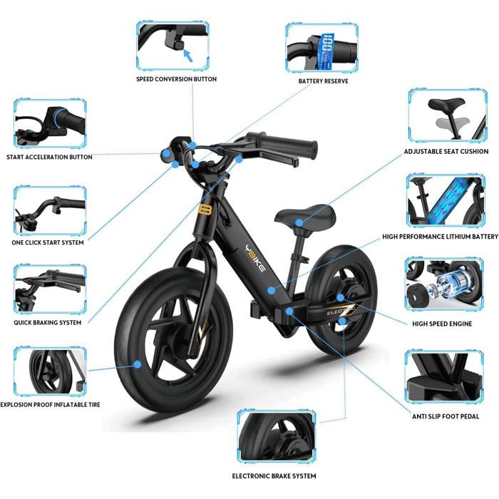 Ricokids - Draisienne Enfant 12 Pouces – Selle Réglable, Roues PU Anti-crevaison – Noir
