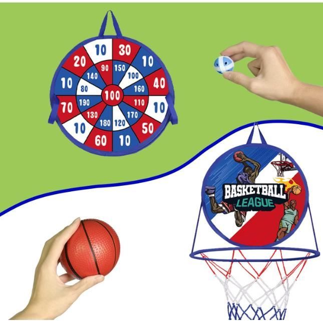 Panier de basket pour enfant vert avec balles adhésives et mini jouet de basket-ball, jeu de sport de sécurité double face pour jouer en intérieur et en extérieur Panier de basket pour enfant vert avec balles adhésives et mini jouet de basket-ball, jeu de sport de sécurité double face pour jouer en intérieur et en extérieur