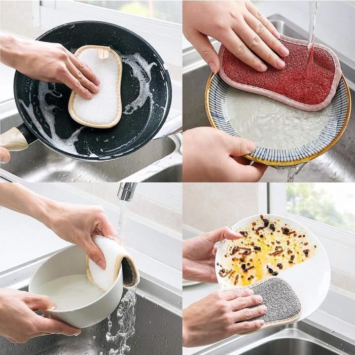 4 Eponge Reutilisable Lavable Vaisselle en Microfibre pour Cuisine