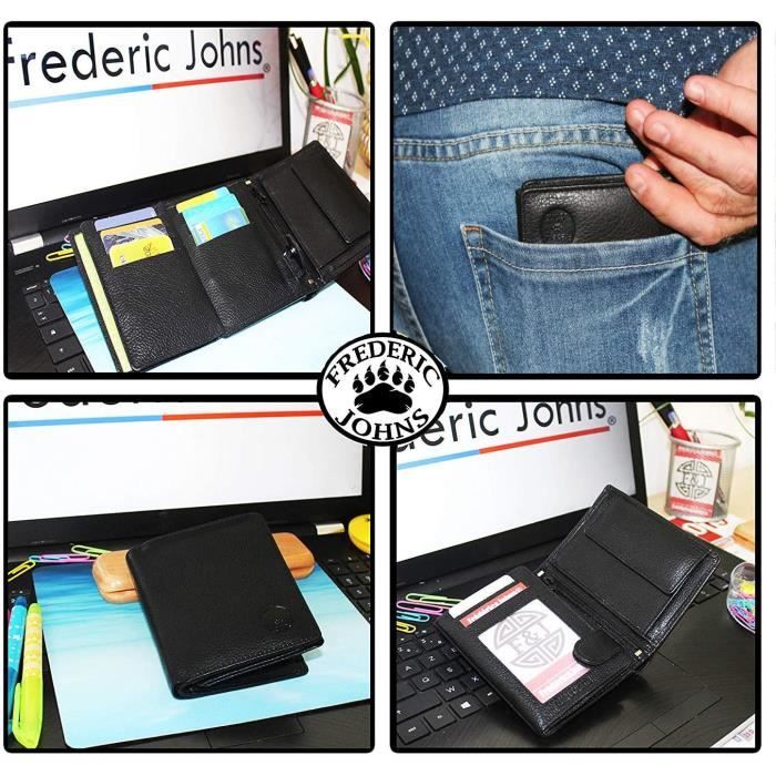 Portefeuille RFID Frédéric&Johns - Cuir Véritable - Anti-Piratage - Modèle Gold Noir