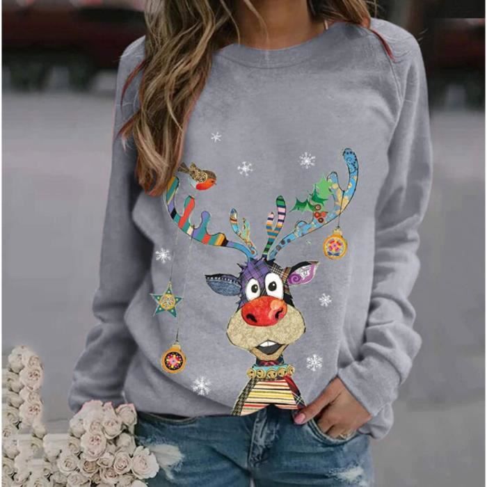 Pull de Noel imprime surdimensionne Marque Gris Manches longues Col capuche Gris Cdiscount Pret a Porter