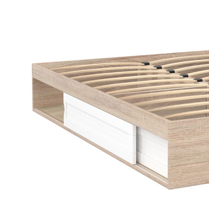 Cadre De Lit Double Salem 160x200 Cm Avec Rangements - Blanc, Sommier 11 Lattes Inclus, Design Moderne