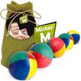 Jeu de 5 balles de jonglage Mister M - Sac de Jute Vert - Revêtement imperméable - Rembourrage écologique-0