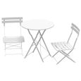 HUOLE 3PCS-1 Table ronde 60*60 cm avec 2 chaises pliantes en acier (blanc) - Kit petit patio pour bistros, balcon, jardin-0
