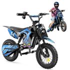 ISCOOTER Moto électrique pour enfants A14 Bleu, 500W, 3 Vitesses 8-27KM/H, Pneus 14’’ tout-terrain, Autonomie 22 km, Bluetooth, Amortisseurs