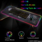 Tapis de souris Gaming - LED RGB - Carte du monde - 800x300mm - Surface ultra lisse - Antidérapant
