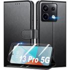 MASSILIA TECH Coque portefeuille - XIAOMI - REDMI NOTE 13 PRO 5G - Simili cuir - 2 vitres en verre trempé - Noir