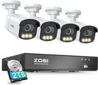 ZOSI C186 3K AuroraLux Kit Caméra Surveillance PoE, Vision Nocturne Vive Via AI-IPS, F1.0 Grande Ouverture 1/1.79" Capteur d'image