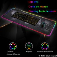 Tapis de souris Gaming - LED RGB - Carte du monde - 800x300mm - Surface ultra lisse - Antidérapant