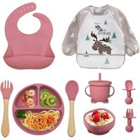 Coffret Repas Bebe, Enfant Set Couverts Vaisselle pour Sevrage Manger Apprentissage, Set Vaisselle Silicone Repas Bébé