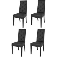 Tommychairs - Set 4 chaises cuisine CHANTAL, structure en bois de hêtre, assise et dossier en cuir artificiel noir avec boutons