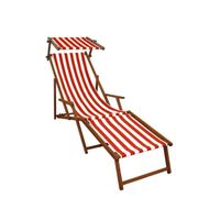 Chaise longue rayé rouge et blanc, bain de soleil pliant, repose-pieds, pare-soleil 10-314FS