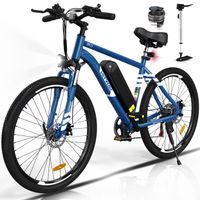 Vélo Électrique HITWAY 26" Bleu - VAE avec batterie amovible 36V/12AH - Shimano 7-Vitesses - VTT Ville E-Bike