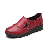 Mocassins à enfiler en cuir pour femmes - BBJ™ - Rouge - Chaussures plates décontractées