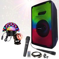Enceinte portable sur batterie Karaoke 500W Mooving KARA-MOOV500 USB Bluetooth - 2 Micros - Jeu de Lumière - Fête Boum anniversaire