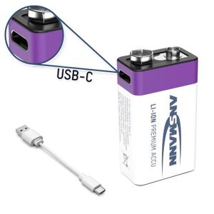 PILES Ansmann E-Block USB-C Pile rechargeable 6LR61 (9V) Li-Ion 400 mAh 9 V 1 pc(s)