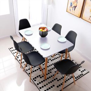 TABLE À MANGER COMPLÈTE Table à Manger Blanc + 6 Chaises Noir Moderne - St