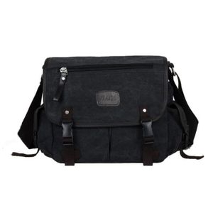 BESACE - SAC REPORTER Sac Homme,Sac BandoulièRe Homme Besace Vintage En Toile,Grande Capacité Sac De Voyage,Accessoires Cadeau Anniversaire Homme-Noir