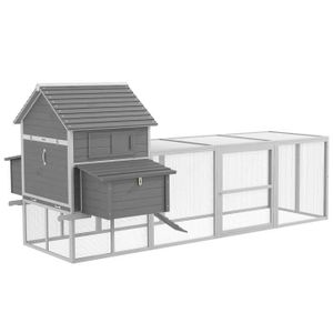POULAILLER Poulailler cottage cage à poules sur pied dim. 310L x 149l x 149H cm multi-équipement bois sapin gris