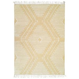 TAPIS DE COULOIR BOHO ZIG ZAG - Tapis en coton avec motifs zig zag en laine épaisse naturel 120 x 170 cm Beige