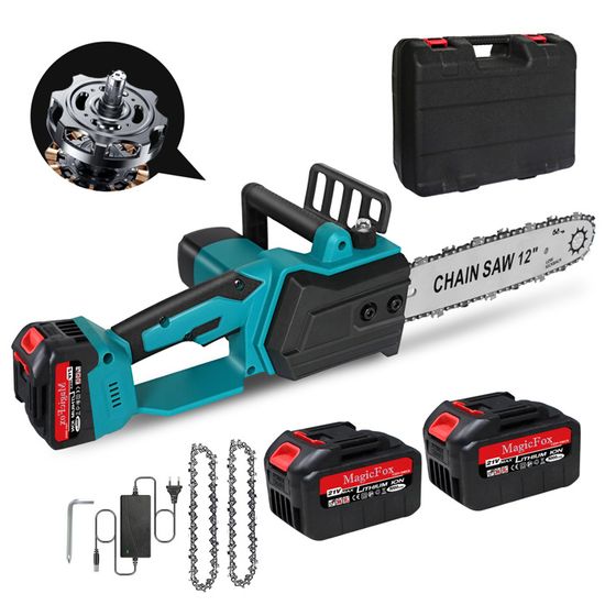Tronçonneuse électrique Sans Fil 12 Pouces - Moteur Brushless 1200W - 2 Batteries 4000mAh - Sécurité Intégrée