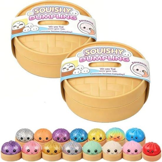 Glitter Dumpling Squishy – Ravioli Anti-stress Pailleté Avec Cuiseur Vapeur – Jouet Sensoriel à Rebond Lent Pour Enfant Et Adulte – Bleu