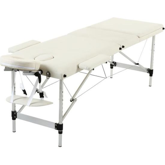 3 Section Table de Massage Pliante Portable Lit de Massage Hauteur réglable 60 cm de large,Blanc