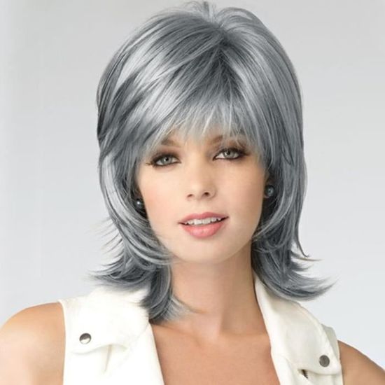 Perruque Femme Courte Perruque Courte Blonde B Gris M lang Noir