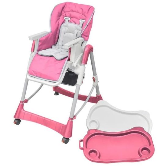 Chaise haute bébé Deluxe Rose Hauteur réglable-MEE