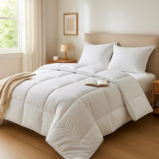 Couette Blanche CHAUDE Mortreux - 100% Coton - Garnissage 10% Duvet 90% Plumettes - NEUVE