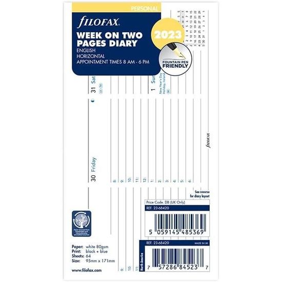 Filofax Deskfax 26-68612 Agenda semainier sur deux pages avec rendez-vous en anglais 2026