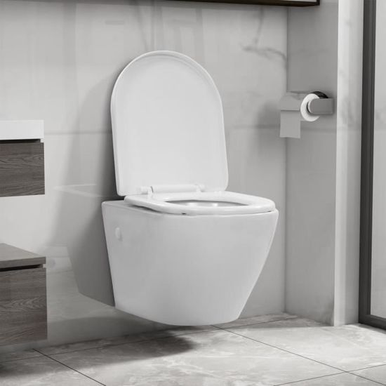 TENDANCES 2021 - Pack WC à poser, Toilette portable, suspendue au mur sans rebord Céramique Blanc GIF68561