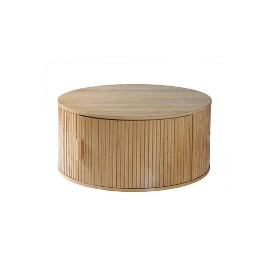 Table Basse Ronde Elie Calicosy – Plateau Imitation Bois, Pied Lattes, 70 X 70 X 40 Cm