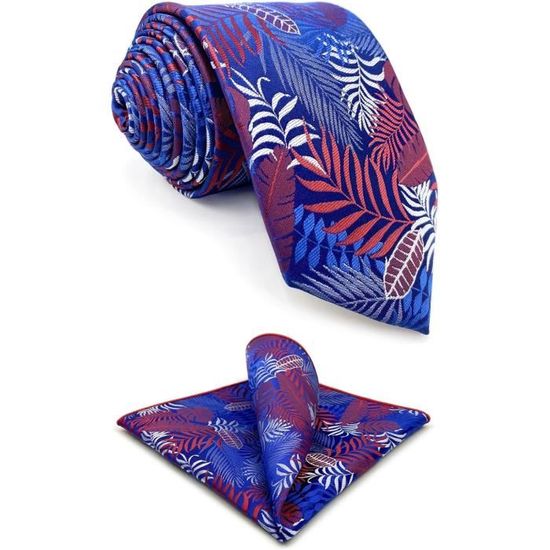 Ensemble Cravate Et Pochette Pour Hommes – Motif Géométrique Bleu Royal/blanc – Satin, Taille Classique, Idéal Mariage/bureau - 1