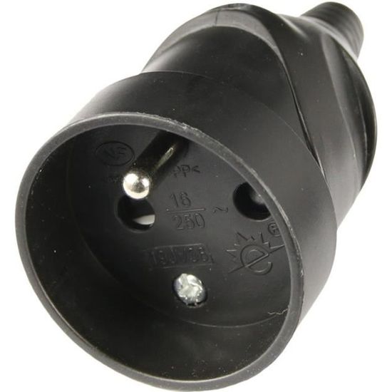 DEBFLEX - Double Fiche Femelle Electrique Etanche - Fiche Electrique 2P T 16A - Remplacement ou Création Branchement sur Câble - En Caoutchouc - Noire - 120 x 55 x 55 mm
