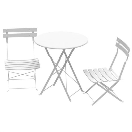 HUOLE 3PCS-1 Table ronde 60*60 cm avec 2 chaises pliantes en acier (blanc) - Kit petit patio pour bistros, balcon, jardin