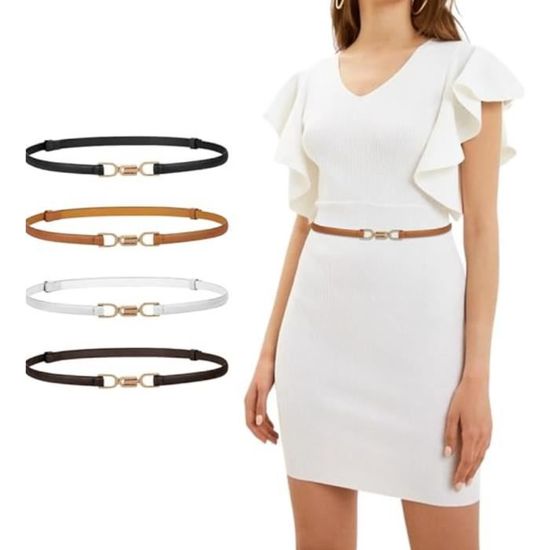 Ceinture Fine Femme En Cuir Marron - Largeur 1,8 Cm, Longueur Réglable 80-100 Cm, Fermoir Doré - 7