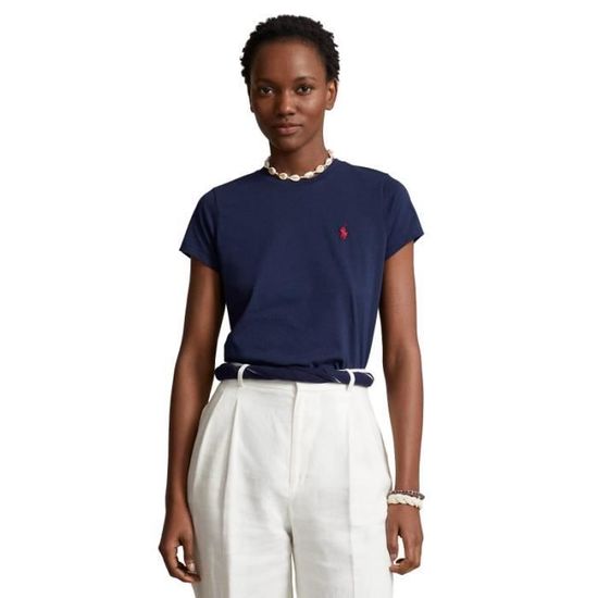 Tee Shirt Femme Ralph Lauren Bleu Marine Col rond manches courtes 100 coton Bleu marine Cdiscount Pret a Porter