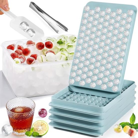 Bacs à Glaçons 64 Compartiments Avec Couvercle - Moule à Glaçons Carrés Faciles à Démouler (Bleu, 2 Niveaux)