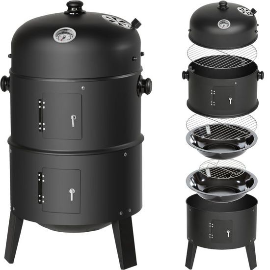 TECTAKE Fumoir Barbecue - Vertical Arrivée d'air réglable Bac à eau inclus - Noir