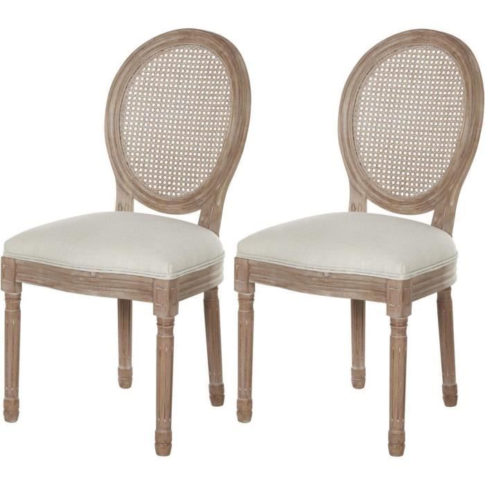 Lot de 2 - Chaise MEDAILLON Beige - assise Tissu dos Cannage pieds Bois