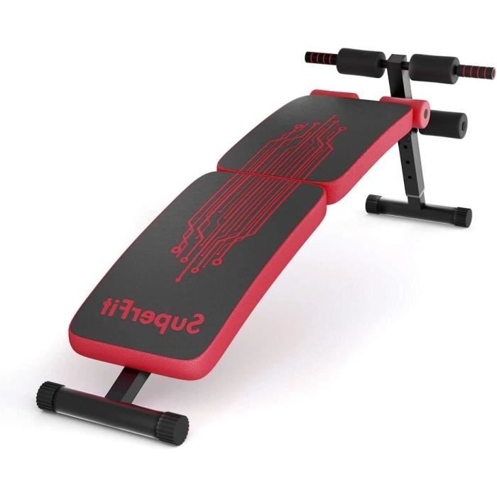 GYMAX Banc d’Abdominal, avec Hauteur Réglable à 4 Niveaux, Banc Musculation avec Structure Durable et Pieds Antidérapants, Rouge
