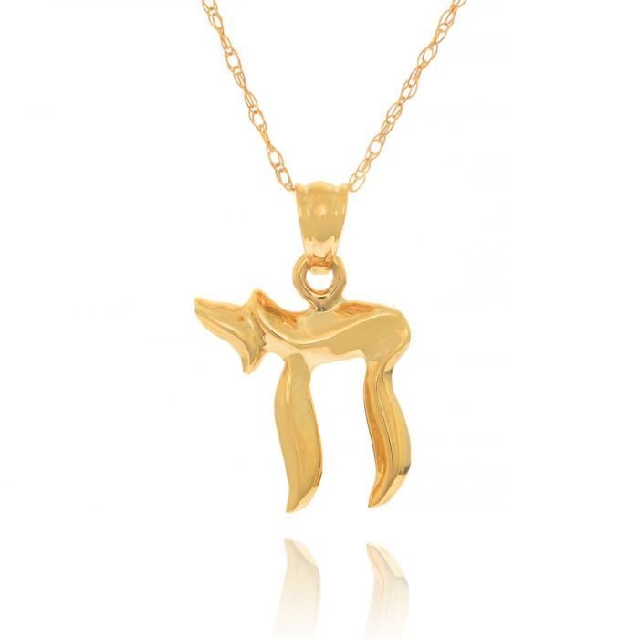 Chaine De Cou Vendue Seule E9I3W Femmes 14k Chai juive solide or jaune Charm Pendentif, 18 pouces délicat chaîne corde