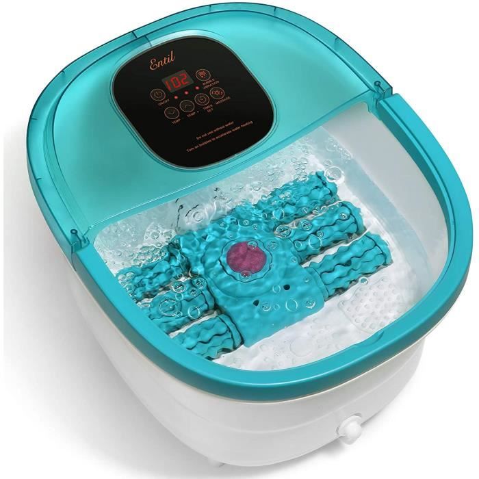 Bain de Pieds avec 6 rouleaux de massage automatiques, Massage Vibrant à Bulles, Pierre de pédicure rotative, Fonction De Maintien D